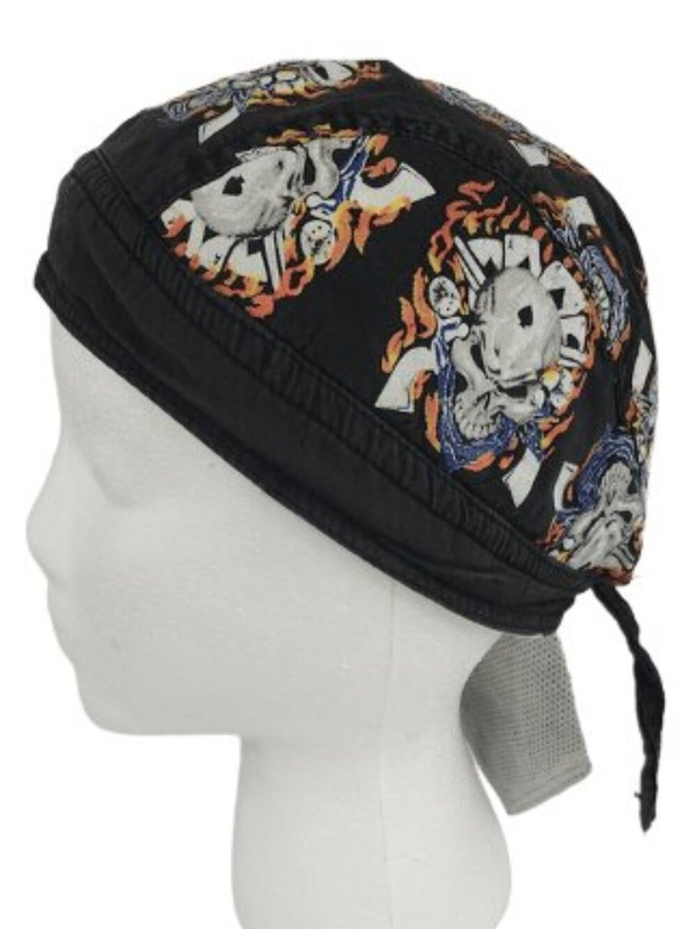 Biker Doo Rag Skull Cap Flaming Skulls Crossed Pistols Mesh Liner Motorcycle Hat